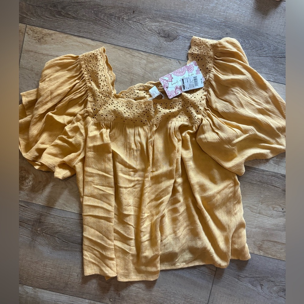 Chic Mustard Women's Blouse with Lace Detail